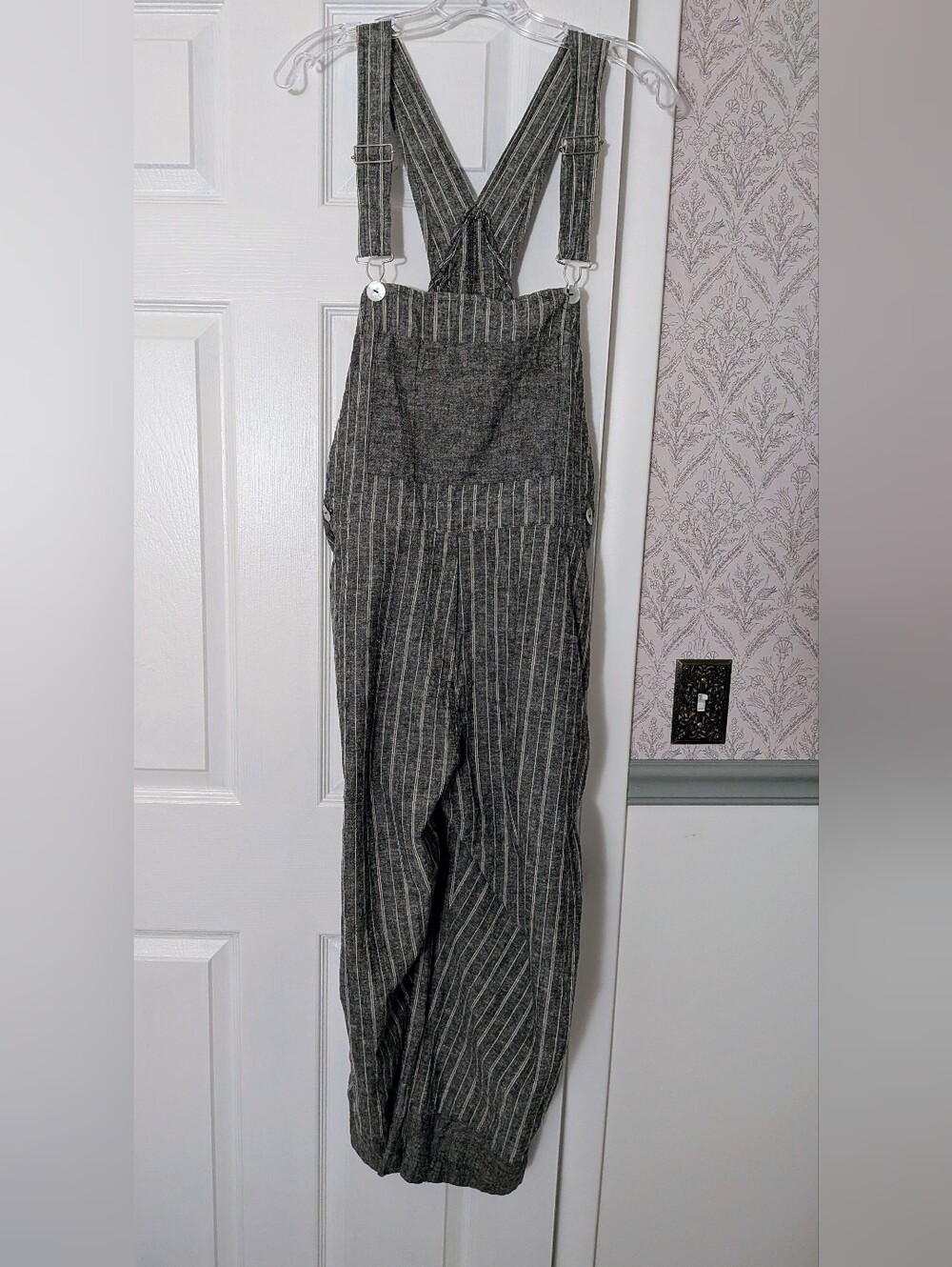 Goddess Gear Hemp Organic Cotton Overalls USA Handmade Charcoal Stripe M